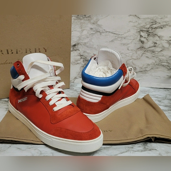 Burberry Men's Red Whiteand Blue High-Top Sneakers